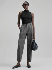 Ontre 2025 Women's Grey Striped Pants,Business Casual Summer Office Wear,Black & White Striped,All Seasons Autumn/Winter,Halloween Christmas Oktoberfest,3/4 - Black and White - View 2