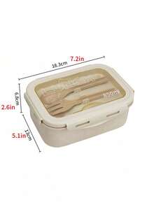 SHEIN 1 件套双隔层午餐盒，内置餐具套装，可重复使用的圆形和方形便当盒，微波炉加热（取下盖子），便携式轻便手持午餐盒，冰箱保存，适用于厨房、户外和厨房用具 - 卡其色 - 查看 4