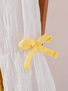 SHEIN Elladie kids 年轻女孩'花卉纹理田园风泡泡袖蝴蝶结装饰黄色连衣裙，秋季 - 黃色 - 查看 7