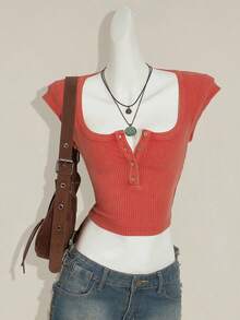 SHEIN ICON Y2k Women's Goth Sexy Casual Solid Color Cropped Tank Top, Summer - Redwood - View 3