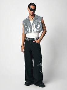 ROMWE MEN Street Life Men's KPOP Y2K Style Flap Avant Pocket Cropped Vest, Summer, Fall Winter - Multicolor - View 3