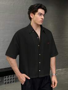 ESTAVOR Camisa de manga corta casual tejida para hombres con diseño bordado de oso polar, adecuada para el verano - Negro - Ver 4