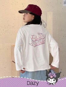 DAZY HELLO KITTY AND FRIENDS | SHEIN T-shirt à manches longues en tricot avec graphique de lettre col rond pour préadolescentes, automne - Blanc - Voir 6