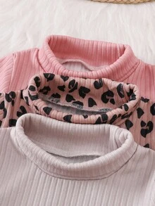 SHEIN 3 件女童秋冬高领长袖上衣 - 纯粉色 + 豹纹 + 猫咪图案汗衫套装 - 彩色 - 查看 7