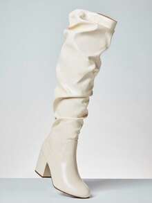 SHUZIA 女式杏仁形高跟休闲及膝靴 - 米色 - 查看 2