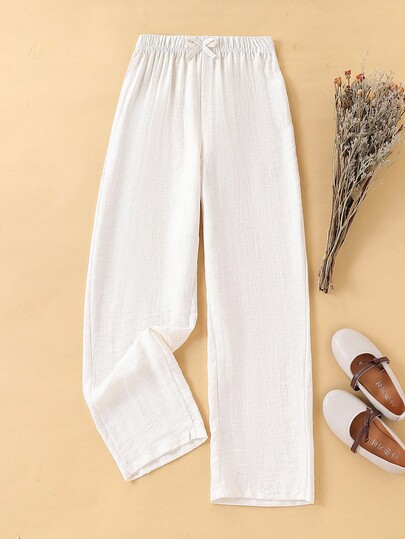 Boys' Lightweight Casual Long Pants, Thin Woven Linen-Like Fabric, Soft And Comfortable, Simple And Fashionable, Suitable For Various Occasions, Versatile Design For Stylish Tween Boys