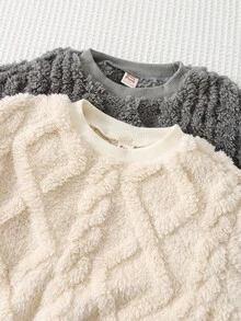 Cozy Pixies 4件套 男童保暖内衬圆领纹理毛绒长袖运动衫和松紧腰踝袖裤 - 杏色 - 查看 6