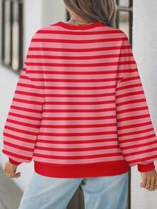 EMERY ROSE Damen Große Größen Locker Lässig gestreifter Kontrast Farbblock Langarm Sweatshirt, geeignet für Halloween, Weihnachten, Herbst/Winter