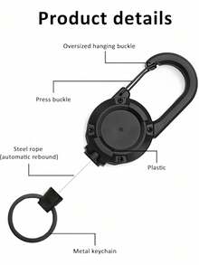 SHEIN Siliget Heavy Duty Lanyard Badge Reel With 23.6'' Steel Cord, Retractable Keyring For Outdoor Black - Multicolor - View 4