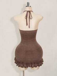Sweetina Women's Sexy Backless Gradient Halter Neck Knit Dress - Brown - View 2