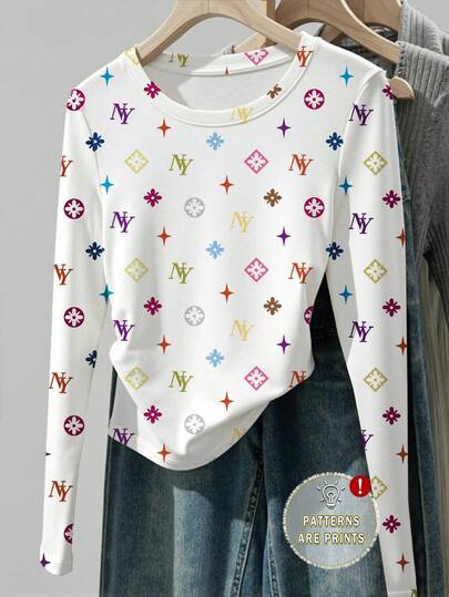 SHEIN Camiseta de manga larga con cintura ceñida para mujer, ropa de otoño para la temporada de regreso a clases