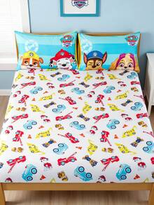 SHEIN | PAW Patrol 1 tấm ga trải giường in hình hoạt hình dễ thương, màu trắng, vừa vặn với giường đôi/giường đôi/giường cỡ Queen/giường cỡ King, mềm mại, thoáng khí, ấm áp, có thể giặt bằng máy - Nhiều màu - Xem 2