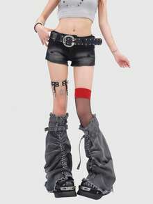 ROMWE Goth Ống giữ ấm chân cho nữ - màu đen - Xem 2