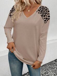 EMERY ROSE Women's Casual V-Neck Bestselling Leopard Print Long Sleeve T-Shirt - Multicolor - View 3