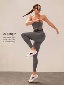 GLOWMODE 26英寸Powersculpt™-Air速干吸汗训练紧身裤，带侧袋，高强度运动跑步训练 - 深灰色 - 查看 2