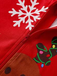 Macacão de manga comprida com capuz e estampa gráfica de Natal minimalista vermelho para menino