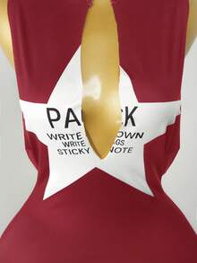 Mistrie 新款秋季星星印花迷你连衣裙，性感镂空拼色设计女裙 - 酒紅色 - 查看 4