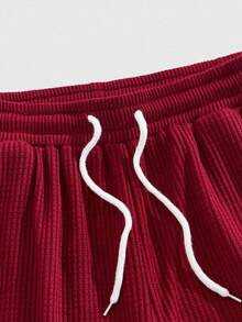 ROMWE MEN Prep Men's Contrast Color Patchwork Star Embroidery Drawstring Waist Sweatpants - Burgundy - View 3