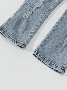 SHEIN Explorewe Jungen Vintage Straßen-Stil zerrissene Multi-Taschen Slim Fit Stretch Jeans Cargohose - Helle Waschung - Übersicht 5