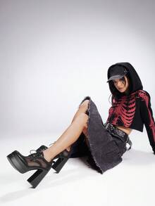 Sugerpunk Women's Black Mesh High Heel Pumps, Suitable For Daily, Goth, Punk, And Campus Wear - Black - View 8