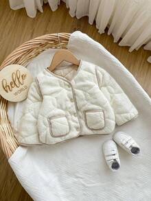 SHEIN Cute Baby Boy/Girl  Casual Simple Thick Grab Material Solid Pink Hooded Padded Coat, Winter Coat, Quilted Coat Suitable For Birthday Parties, Evening Parties, Performances, Weddings, Baptisms, Opening Ceremonies Suitable For Daily Use Suitable For School Suitable For Travel Suitable For Autumn And Winter Winter Coats Down Coats Coats Clothes Vintage Fall