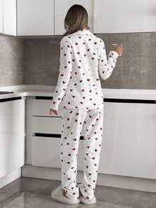 EURMUSE Bộ đồ ngủ nữ màu trắng kẻ sọc họa tiết trái tim Pelush, cài cúc phía trước, tay dài và quần dài, thích hợp mặc ở nhà. - trắng - Xem 2