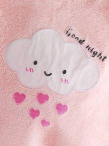 Genkimix Kids 女童毛绒睡衣套装，秋冬季，可爱粉色云朵爱心刺绣长袖上衣搭配灰色云朵印花长裤，两件套家居服 - 粉色 - 查看 7