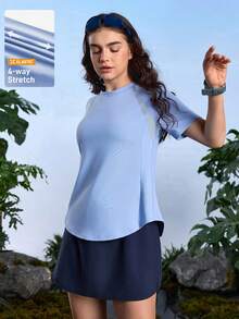 In My Nature 女士休闲透气拼布短袖户外T恤徒步旅行女装 - 藍色 - 查看 1