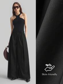 Ontre 2026春夏新款黑色阔腿裤，独特设计，商务休闲办公裤，低调优雅度假风。 - 黑色 - 查看 2