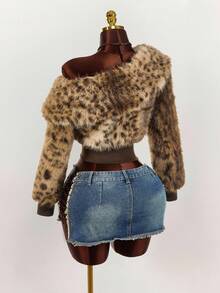 Amplova 秋冬女士时尚不对称领仿皮草豹纹夹克 - 彩色 - 查看 9
