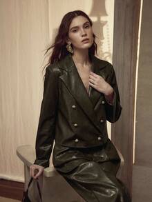 MOTF PREMIUM PU LEATHER DOUBLE BREASTED JACKET & WIDE LEG PANTS SET