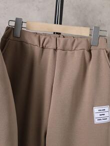 2件套休闲连帽长袖上衣和裤子青少年男童外套套装 - 卡其色 - 查看 5