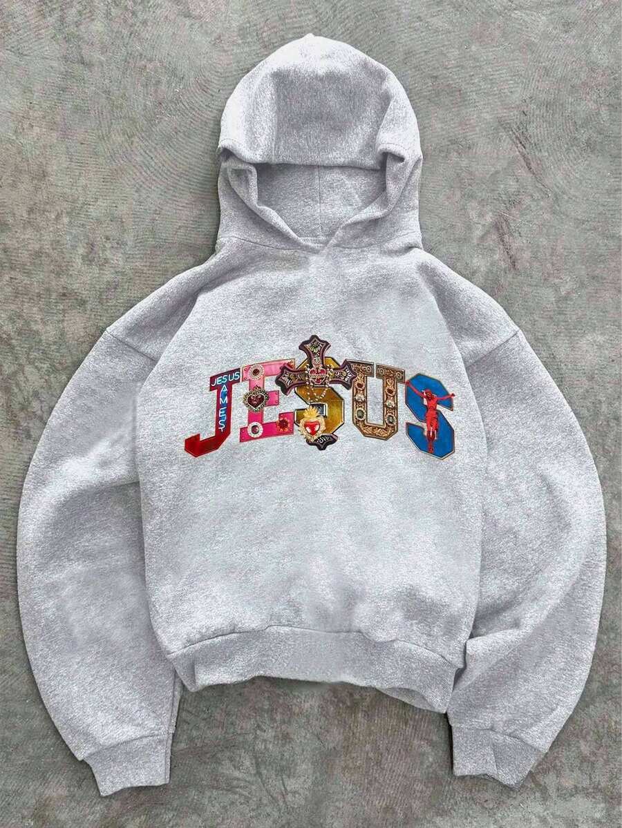 Glimmora Women's Religious Faith, Gemstone Multicolor Cross & Jesus Text Graphic Hoodie Sweatshirt, Christmas