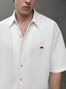 NEON BLANC Men's Casual Fashionable Woven Short Sleeve Shirt With Embroidered Polar Bear Design, Suitable For Summer Vacation White - White - View 6