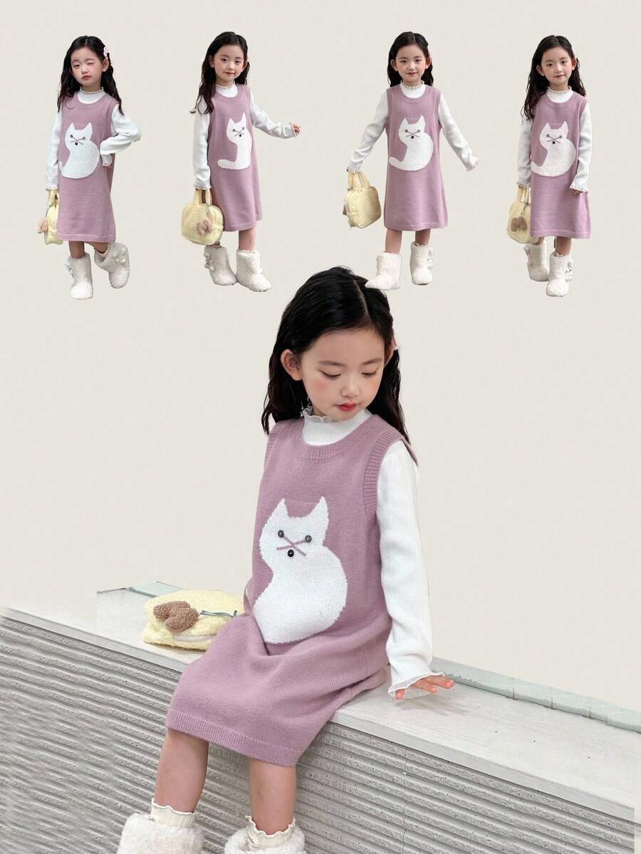 DAZY 女童动物图案无袖针织连衣裙