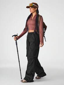 Pantalones vaqueros para mujer, pantalones para exteriores para senderismo, protección solar, ligeros y de secado rápido, para senderismo, campamento y actividades al aire libre para mujeres - Negro - Ver 4