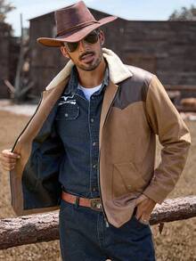 Manfinity Nomadique American Retro New Casual Business Elastic Faux Suede Jacket For Men, Luxurious Style, Autumn/Winter Vintage Jacket Men Cowboy Jacket For Men Men S Jackets Casual - Multicolor - View 7