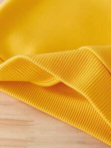 2pcs/Set Baby Boy Fashion Funny Expression & Sunglasses Print Hoodie Sweatshirt And Letter Print Fleece Sweatpants Outfit, Suitable For Outings In Autumn/Winter, Yellow Hoodie And Black Pants Set - Multicolor - View 4