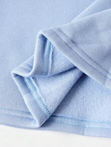 SHEIN 青少年女孩休闲宽松舒适圆领长袖短款连帽衫和裤子套装 - 淺藍色 - 查看 6