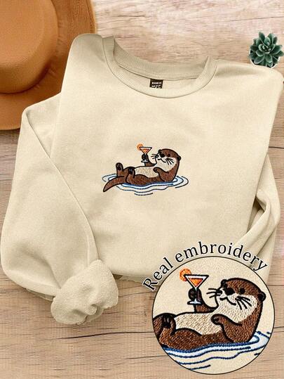 INAWLY 女士休闲刺绣保暖长袖运动衫，秋冬