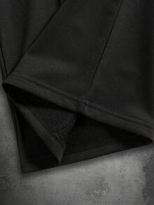 Manfinity Hypemode 男士休闲日常通勤简约纯色宽松阔腿运动裤，带流苏抽绳腰带，男士冬季服装，送给男友的完美礼物，街头潮流单品，校园及万圣节黑色日系运动裤 - 黑色 - 查看 4