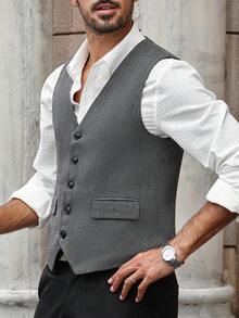 Manfinity Bizformal Men's Business/Commute Herringbone Sleeveless Waistcoat European Style, Fall Winter