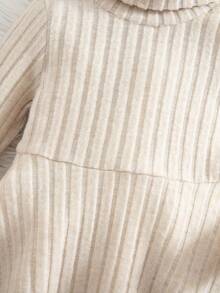 Babygirl Elegant Knit Minimalist Apricot Long Sleeve Dress Fall Winter - Apricot - View 5