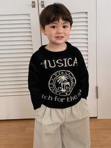 DAZY Toddler Boys' Crew Neck Contrast Color English Letter Knit Sweater, Autumn/Winter - Black - View 3