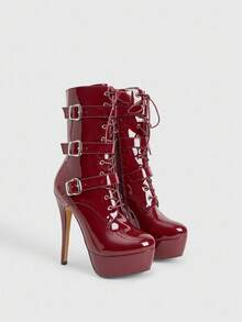 Cuccoo CUCCOO LuxiPop Botas de tobillo con plataforma alta, tacón fino y versátil, con cremallera lateral, adecuadas para Navidad, Halloween, festivales de música y otoño