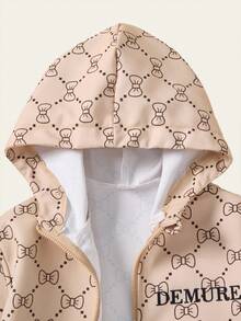 1 件女童连帽夹克，时尚休闲条纹字母印花全印花夹克 - 黃色 - 查看 5