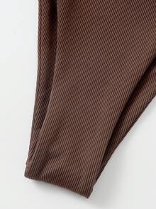 Swim Basics Summer Beach Rib Halter Triangle Bra & Tie Side Swim Bottom Bikini Bathing Suit - Brown - View 4