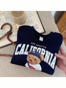 秋冬少女可爱熊图案针织休闲圆领卫衣