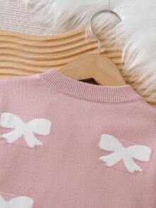 Elladie kids Chaquetas de niña Versátiles Nuevas chaquetas de punto de manga larga para niñas en otoño/invierno, con patrón de lazo jacquard, decoración de lazo 3D, tejido suelto y suave, adecuado para uso diario y ocasiones festivas - Rosa - Ver 5