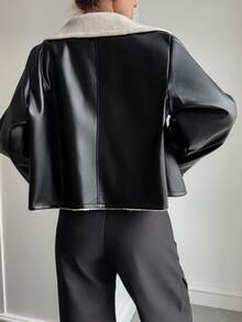 Livesso Women Faux Fur Lined Loose Regular Jacket, Autumn Fleece Lined,Winter